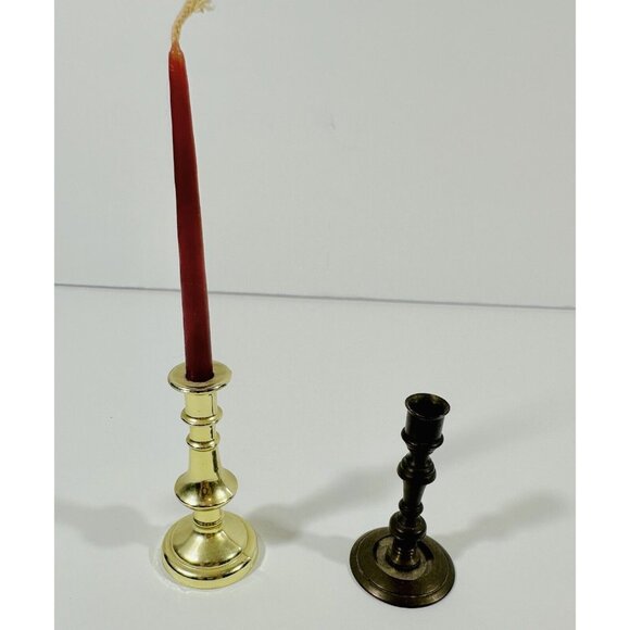 Candlestick Candle Holders Mini Metal Round Base Vintage MCM Gold Brass Decor - Picture 5 of 9
